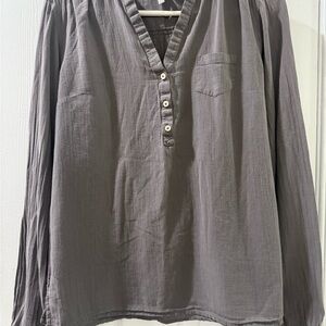 Old Navy Women's Gray Half Button Down 100% Cotton Shirt